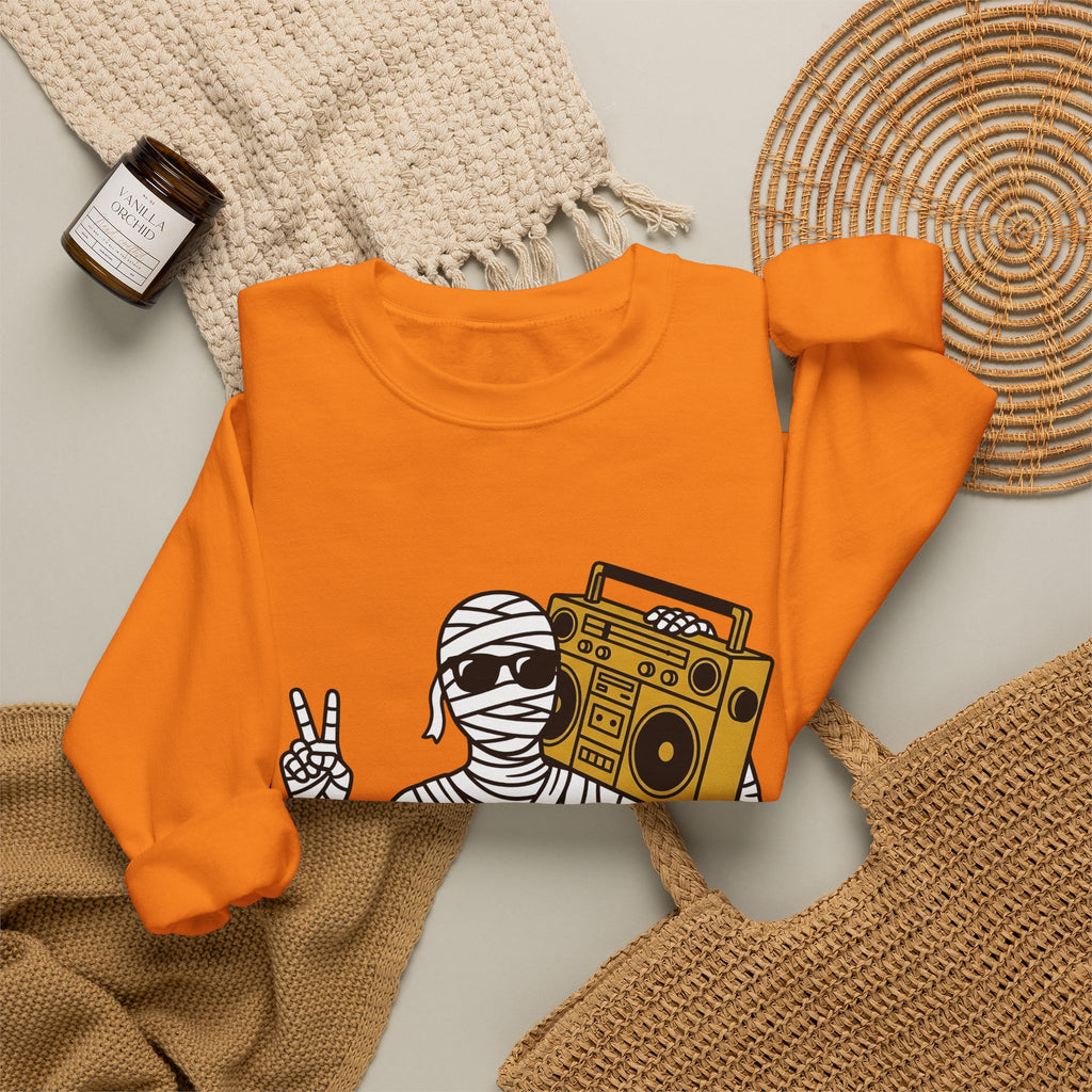 Mummy Boombox Halloween Audio Gift Sketch Wrapped Mummy Horror Fan Monster Drawing Old Sweatshirt
