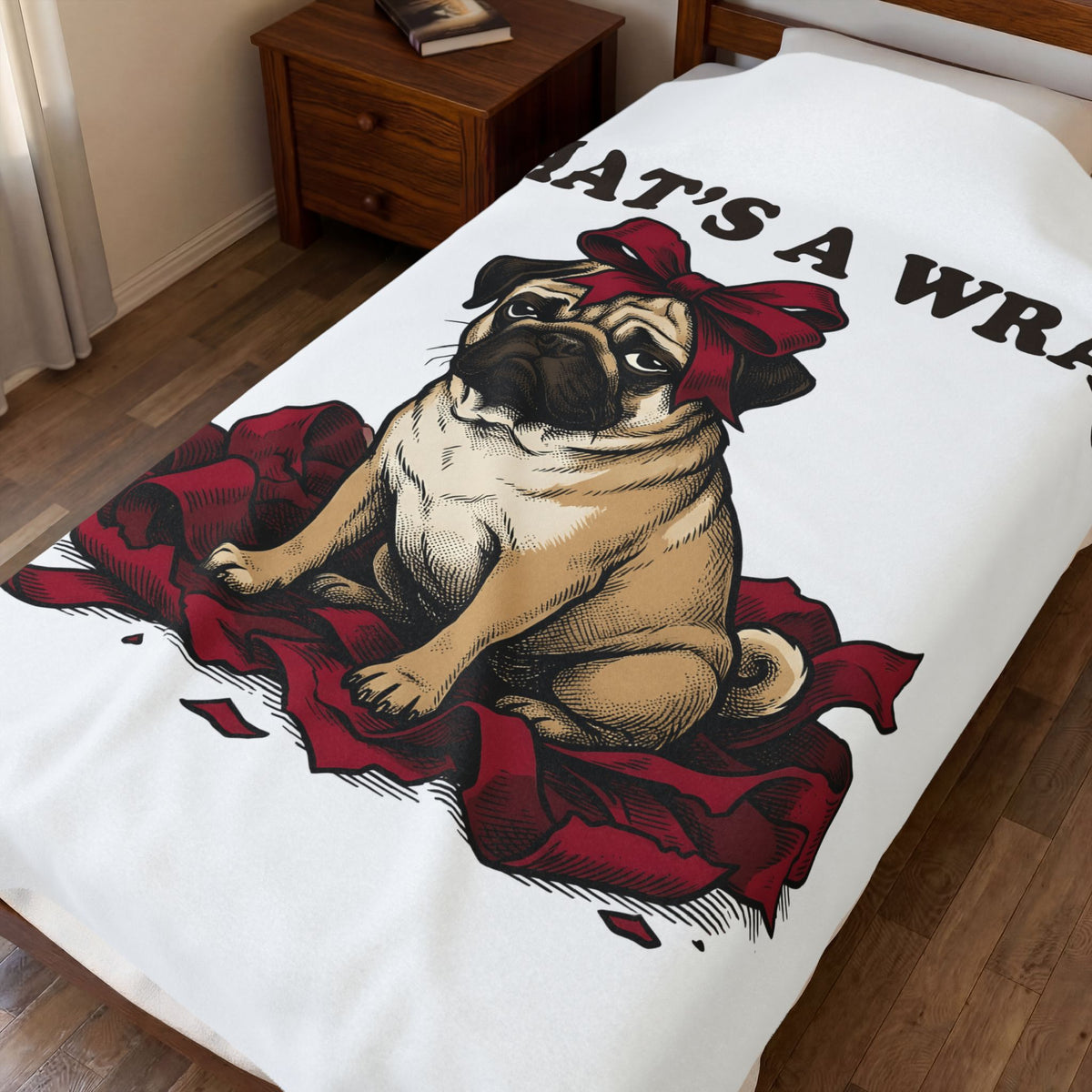 Pug Dog Blanket Christmas Pet Gift Women Vintage Blanket Puggle Blanket Xmas Fan Retro Blanket Animal Graphic Hand Drawn Gift Bow Blanket