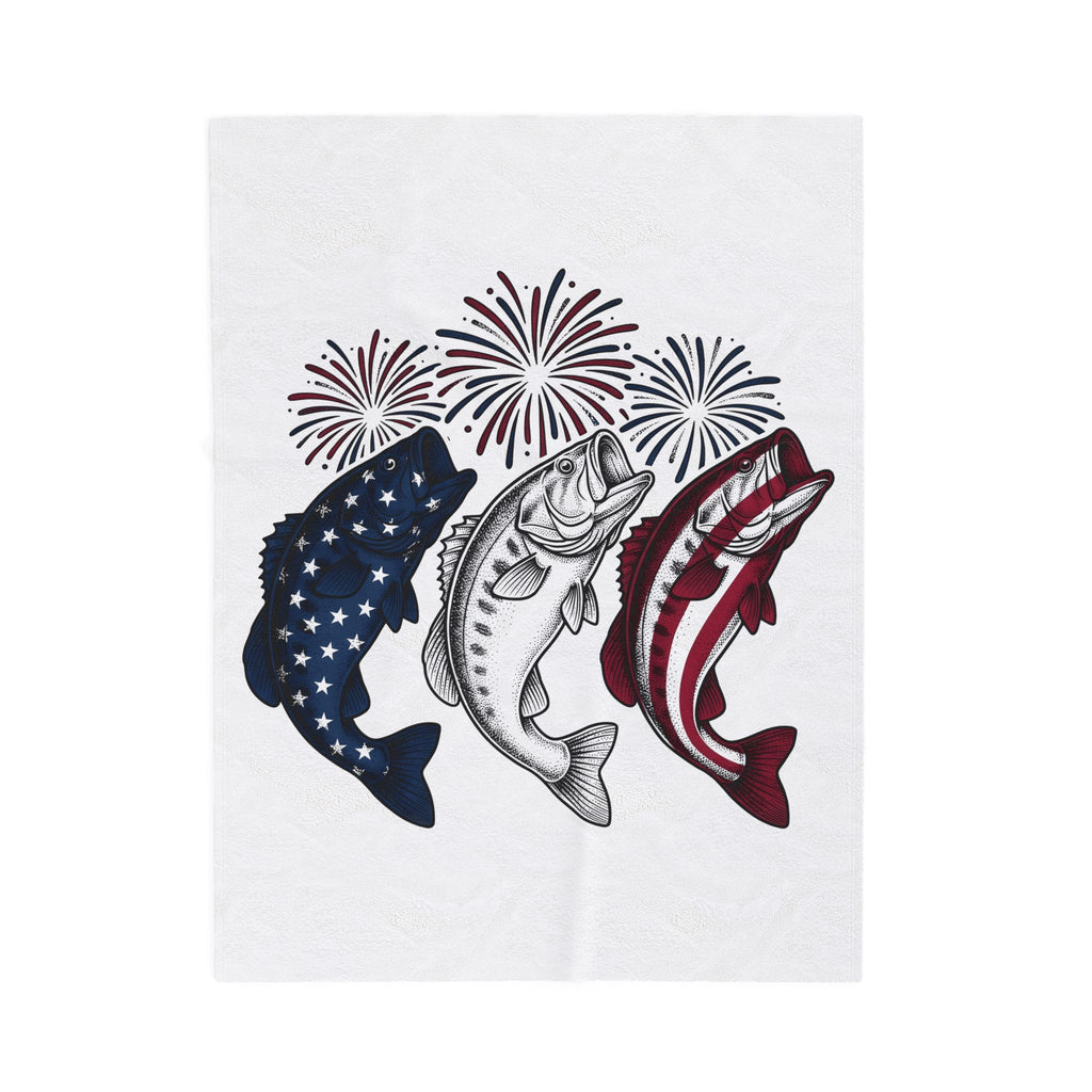 Usa Bass Fish Blanket 4th Of July Fishery Gift Women Rustic Blanket Bass Blanket Independence Day Fan Country Blanket Fishing Graphic Line Art