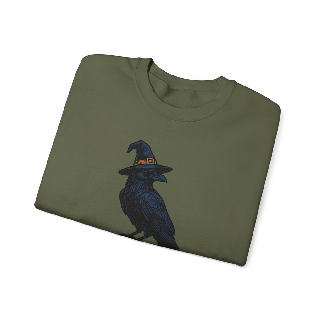 Raven Wizard Hat Sweatshirt Halloween Horror Gift Women Antique Sweatshirt Witch Hat Sweatshirt Spooky Fan Occult Sweatshirt Horror Graphic Ink Fortune Ball