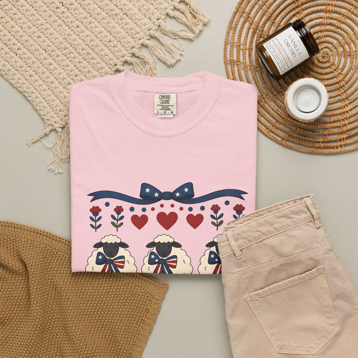 Usa Lamb T-Shirt 4th Of July Fauna Gift Women Handmade T-Shirt Lamb T-Shirt Patriot Fan Handmade T-Shirt Wildlife Graphic Old School Valentine