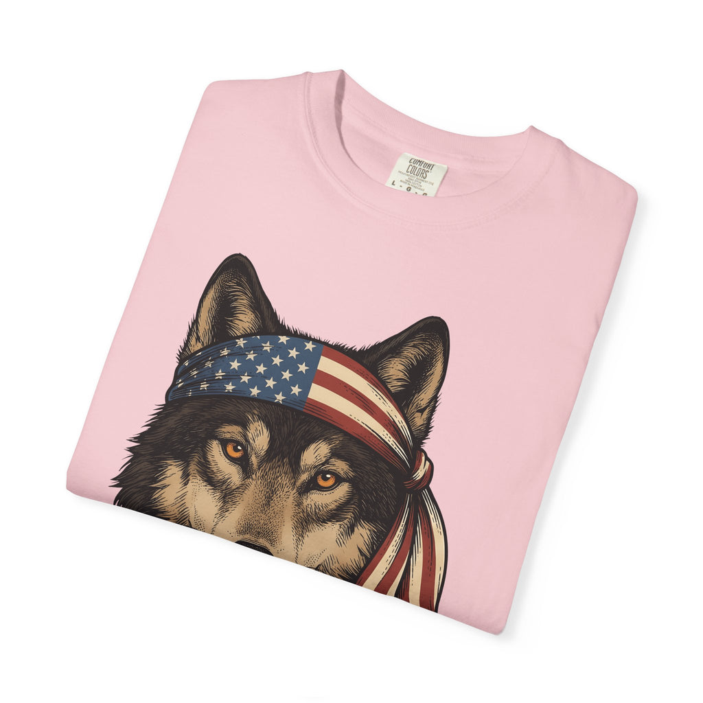 Wolf Face T-Shirt 4th Of July Wildlife Gift Women Retro T-Shirt Lupine T-Shirt Independence Day Fan Vintage T-Shirt Animal Graphic Sketch Flag