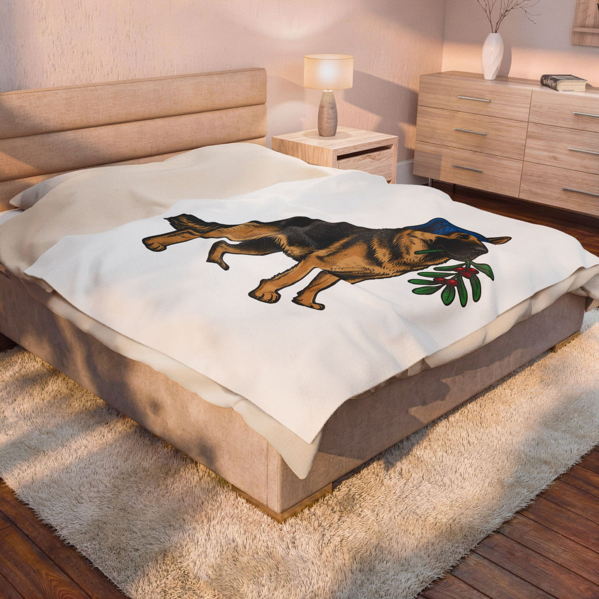 German Shepherd Puppy Blanket Dog Holidays Gift Women Hand Drawn Blanket Alsatian Blanket Dog Fan Illustrated Graphic Blanket Line Art Festive