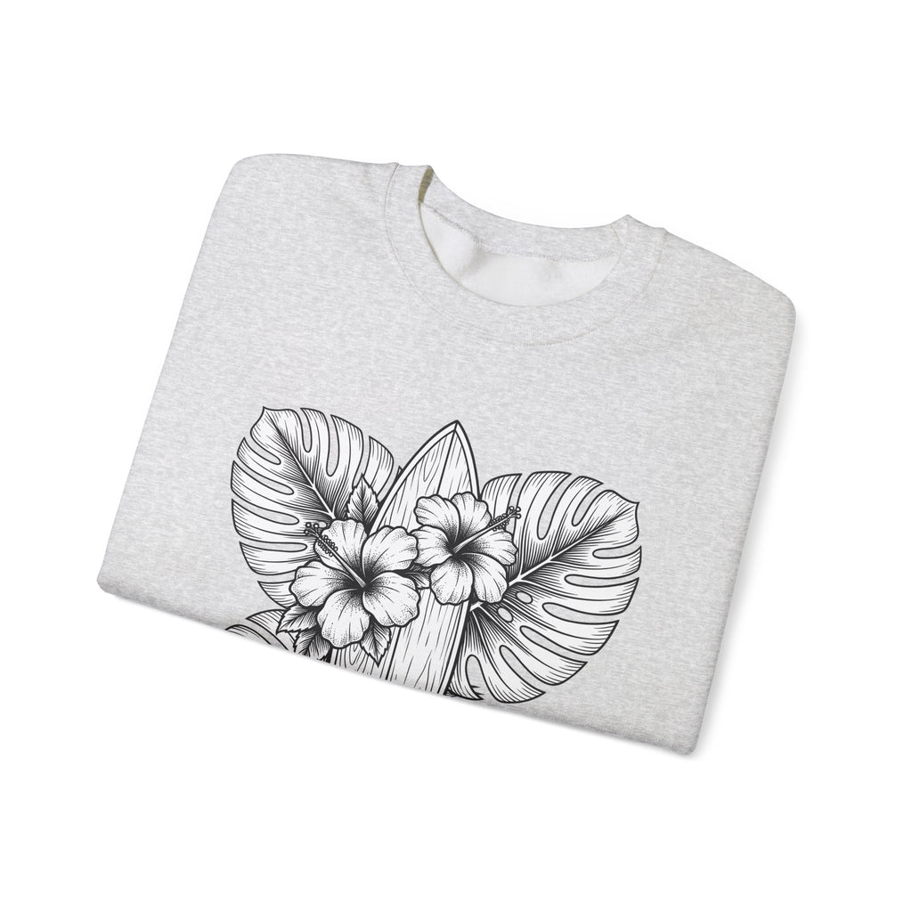 Surfboard Petals Sweatshirt Surfing Shore Gift Women Drawing Sweatshirt Surfboards Sweatshirt Surfer Fan Illustration Graphic Nature Flower Sweatshirt