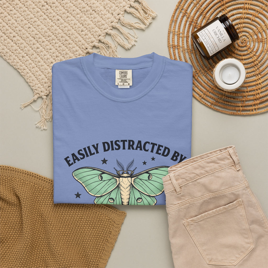 Luna Moth T-Shirt Funny Arthropod Gift Women Hand Painted T-Shirt Moth T-Shirt Humor Fan Hand Drawn T-Shirt Insect Graphic Cartoon Stars T-Shirt