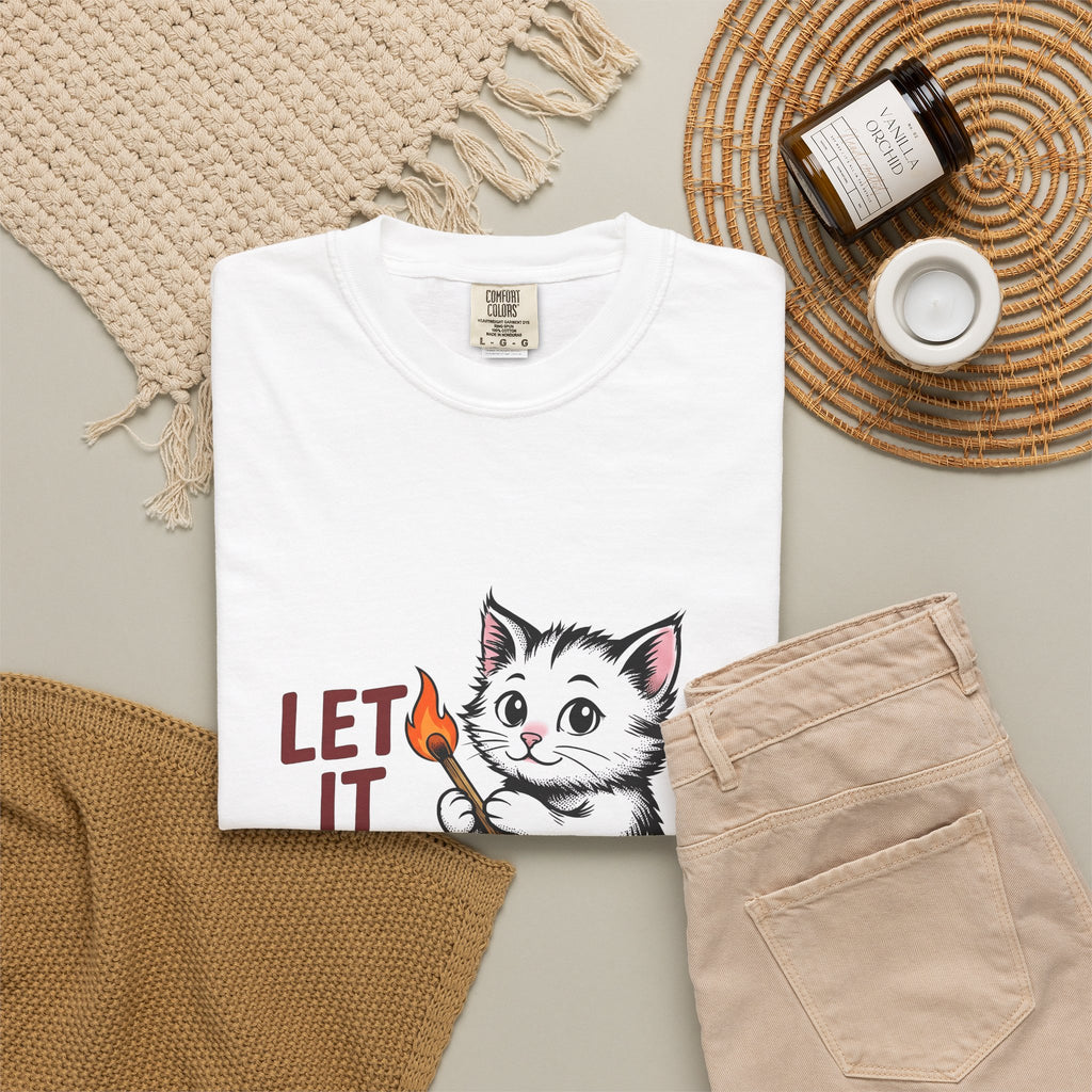 Cute Cat T-Shirt Cat Humor Gift Women Cartoon T-Shirt Kitten T-Shirt Feline Fan Cartoonish T-Shirt Funny Graphic Vintage Matchstick T-Shirt