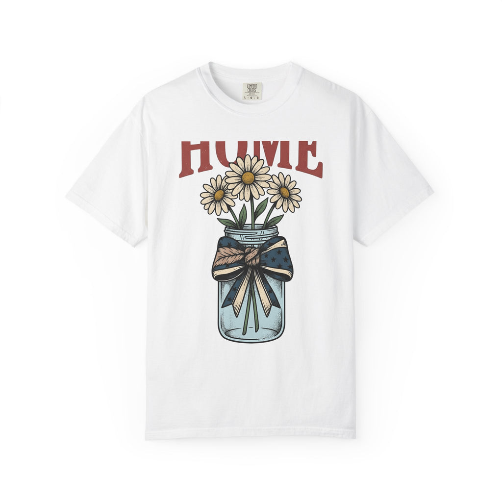 Daisy Glass Jar T-Shirt America Country Gift Women Retro T-Shirt Mason Jar T-Shirt Patriot Fan Vintage T-Shirt Rural Graphic Sketch Flag Ribbon