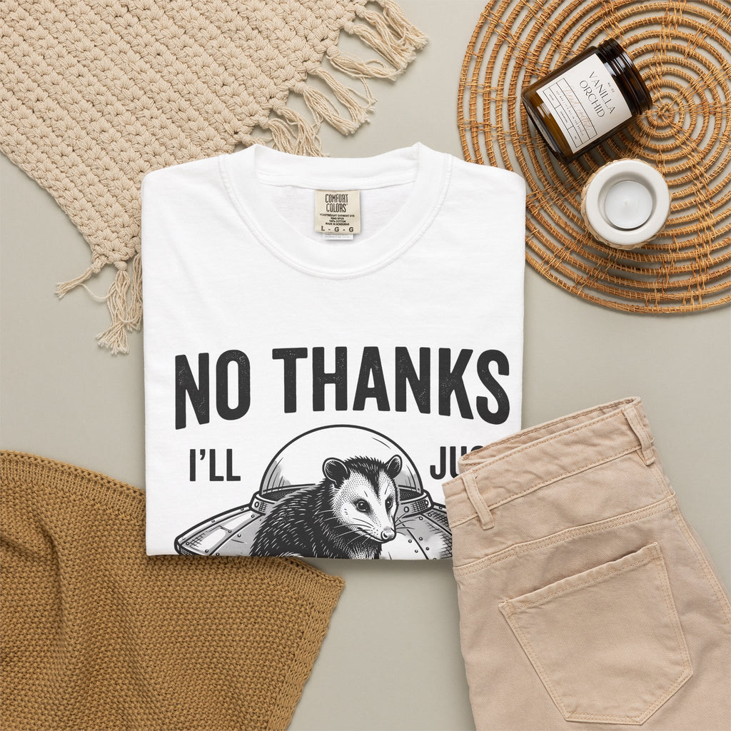 Opossum Ufo T-Shirt Funny Critter Gift Women Sketch T-Shirt Possum Ufo T-Shirt Humor Fan Cartoon T-Shirt Creature Graphic Doodle Alien Ship T-Shirt