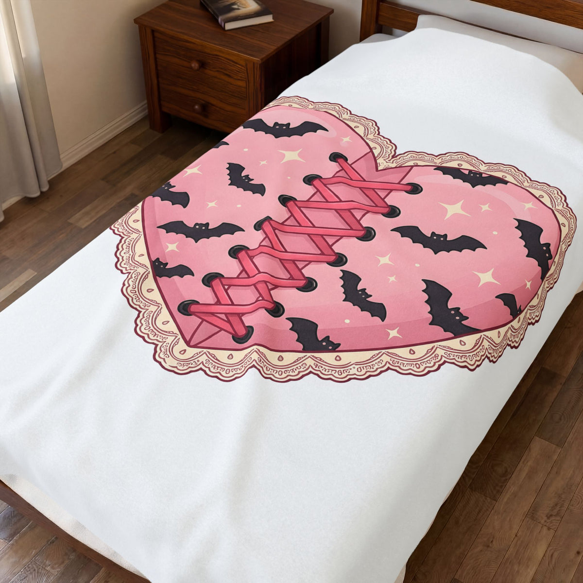 Heart Bat Blanket Halloween Gothic Gift Women Kawaii Blanket Heartbeat Blanket Horror Fan Dark Blanket Gothic Graphic Pastel Lace Blanket
