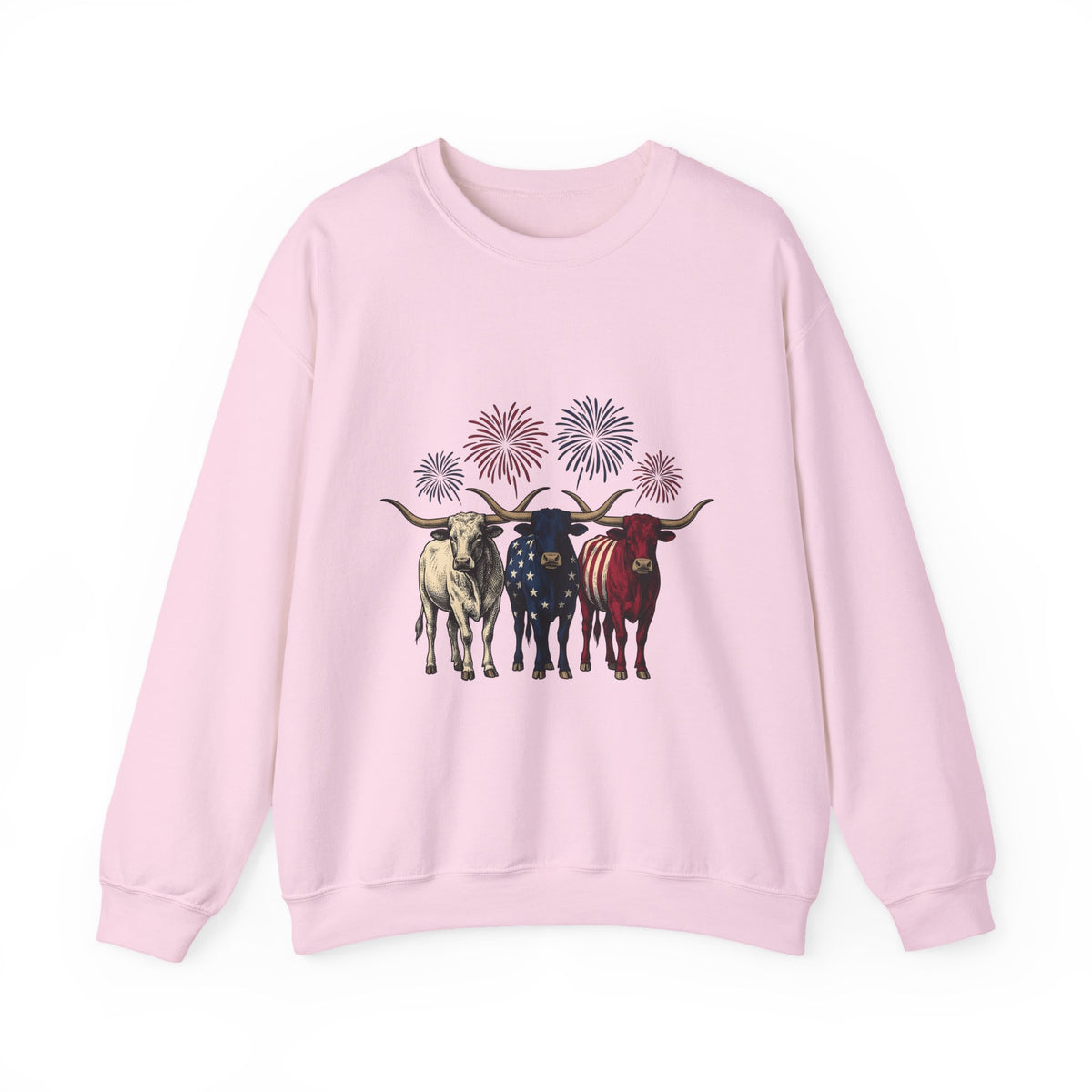American Longhorn Cattle Sweatshirt 4th Of July Country Gift Women Retro Sweatshirt Longhorns Sweatshirt Independence Day Fan Vintage Sweatshirt Rural Graphic