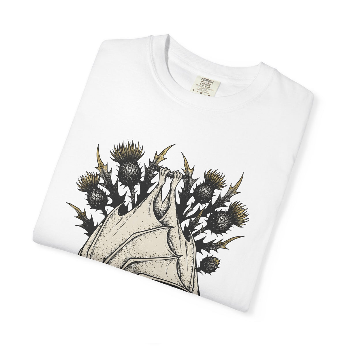 Bat Design T-Shirt Halloween Greenery Gift Women Macabre T-Shirt Bat T-Shirt Horror Fan Dark T-Shirt Foliage Graphic Sketch Bloom T-Shirt