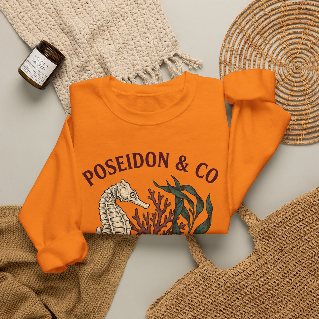 Seahorse Ocean Coastal Gift Old School Seahorse Marine Fan Sea Creature Coastal Ink Sweatshirt