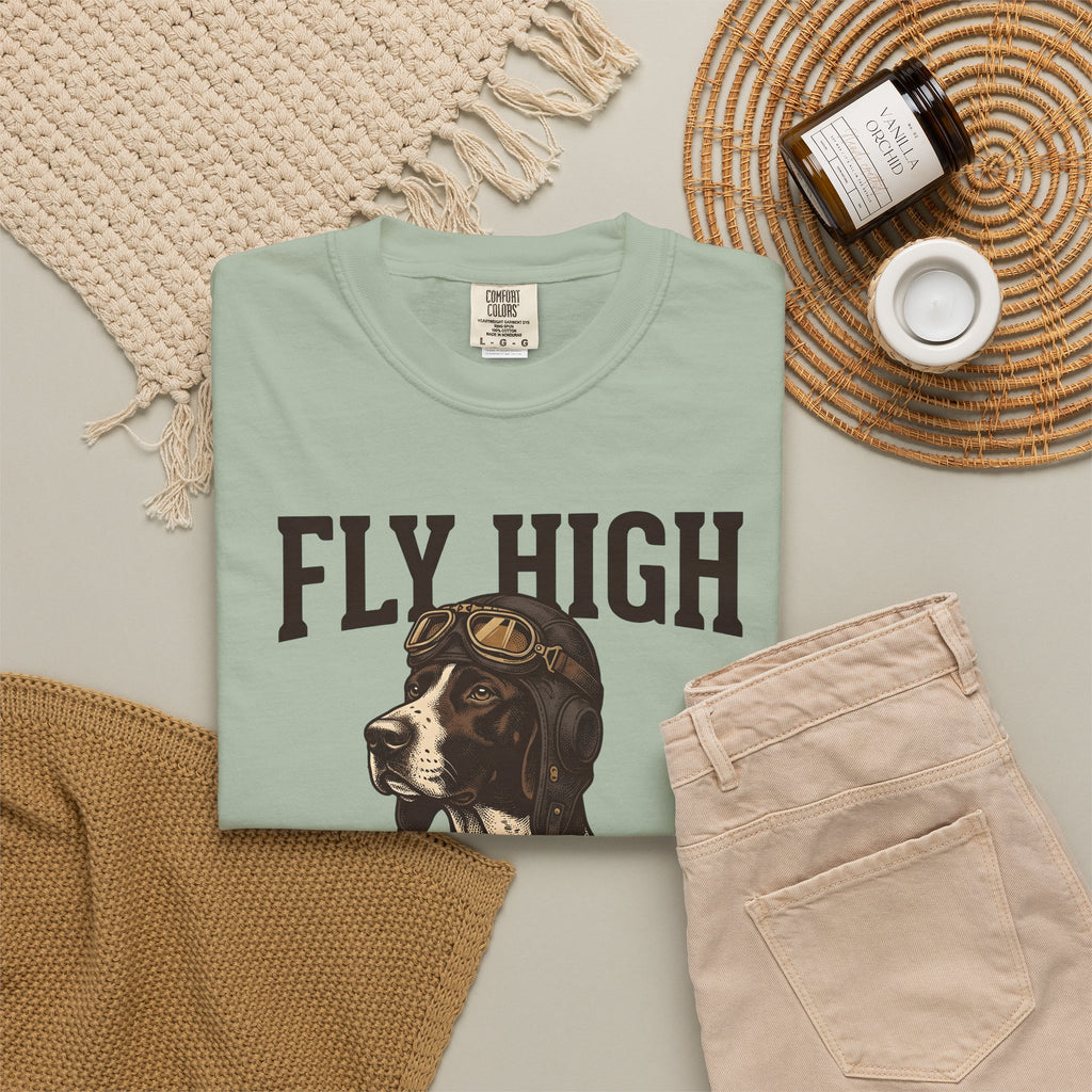 Flying Dog T-Shirt Dog Travel Gift Women Retro T-Shirt Canine T-Shirt Dog Fan Vintage T-Shirt Adventure Graphic Heritage Navigation T-Shirt