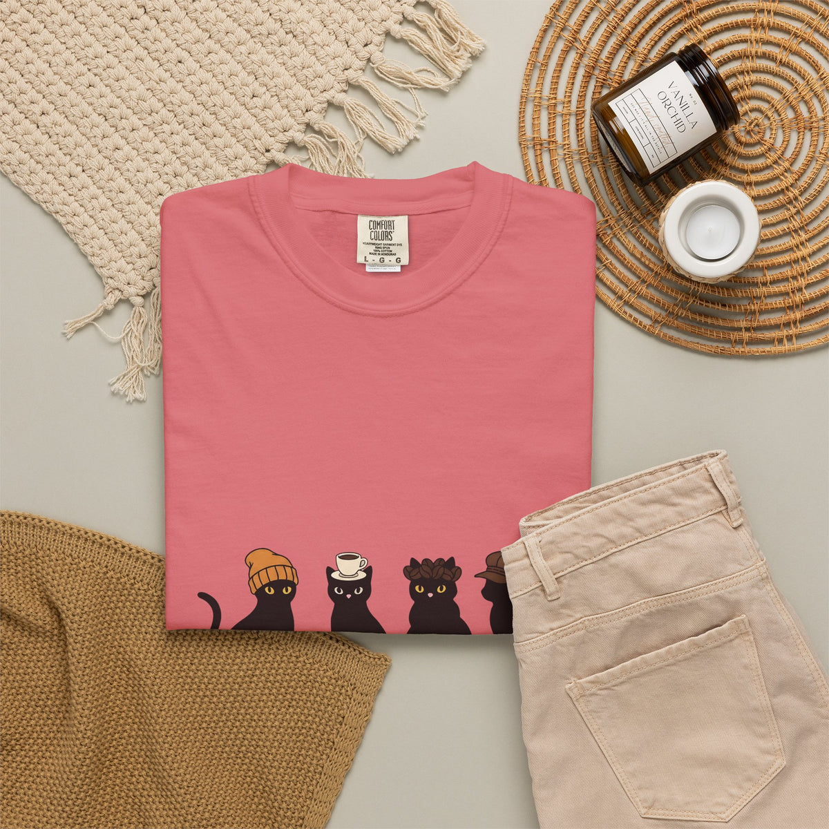 Black Cat T-Shirt Cat Cafe Gift Women Kawaii T-Shirt Kitty T-Shirt Cat Fan Feline T-Shirt Coffee Graphic Minimal Simple Hat T-Shirt