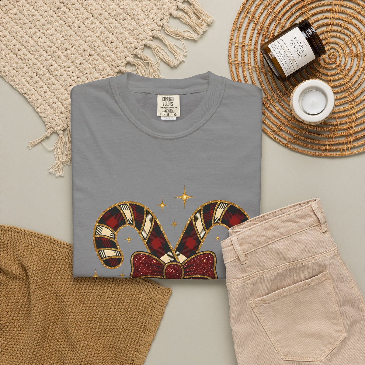 Striped Candy Bow T-Shirt Christmas Event Gift Women Glimmer T-Shirt Candy Bow T-Shirt Christmas Fan Sparkle T-Shirt Party Graphic Gingham Star