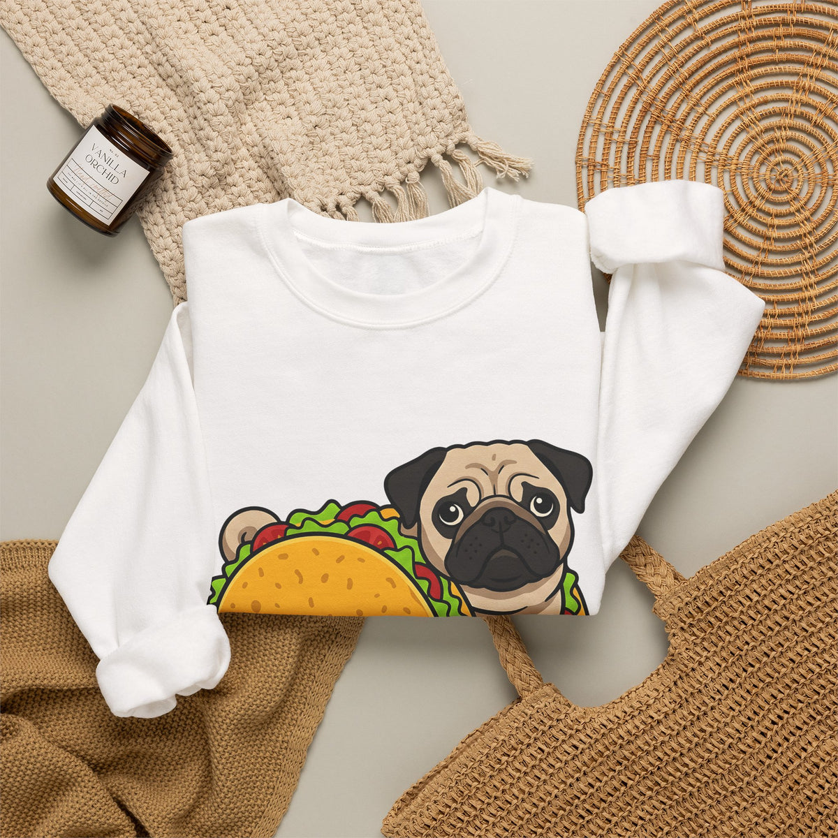 Pug Taco Dog Meal Gift Comic Taco Dog Fan Cartoon Food Doodle Lettuce Sweatshirt
