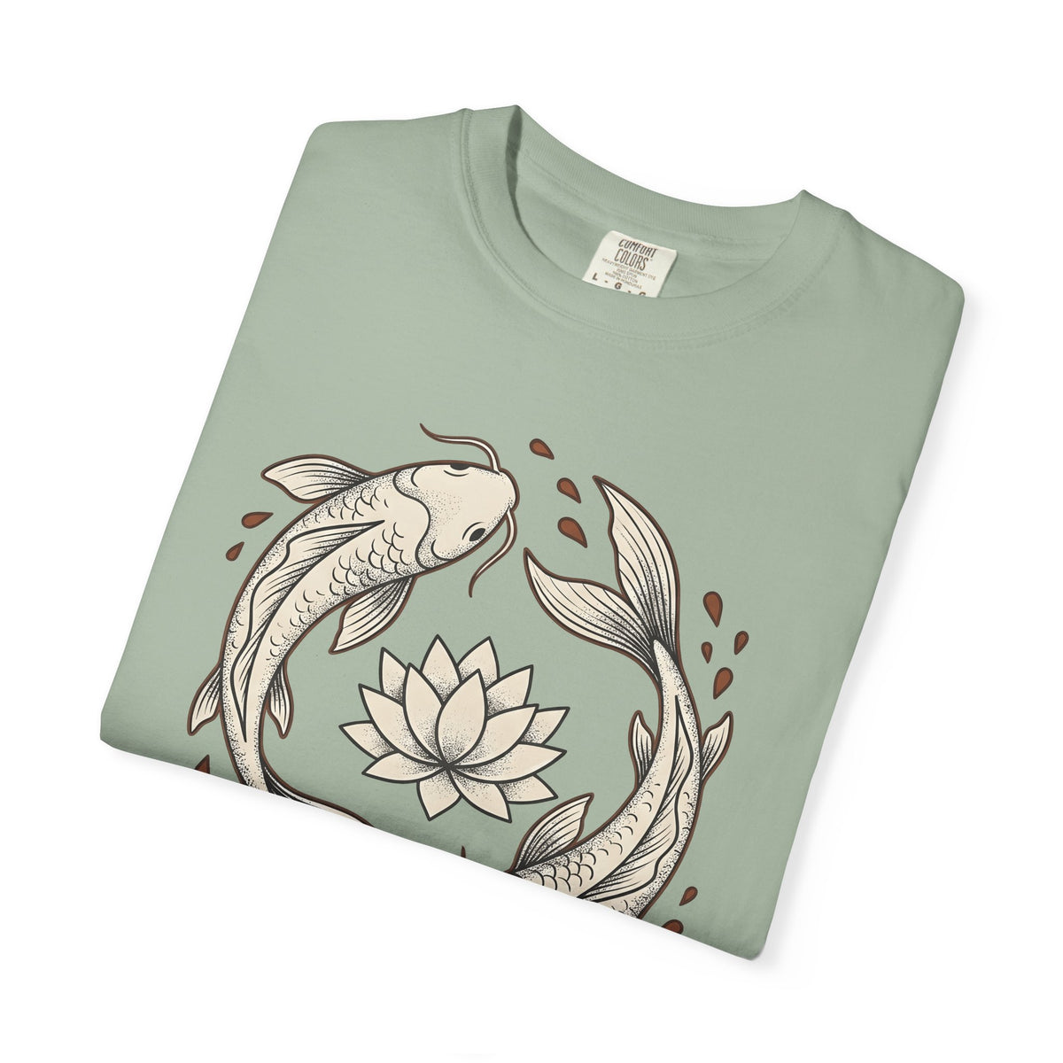 Koi Fish T-Shirt Koi Fish Calm Gift Women Folk Art T-Shirt Carp T-Shirt Koi Fan Naïve Art T-Shirt Serene Graphic Outline Flower T-Shirt