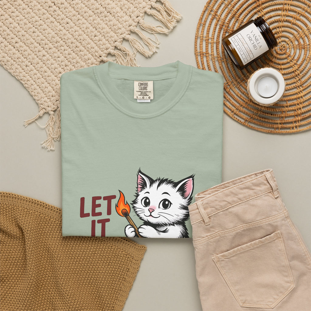 Cute Cat T-Shirt Cat Humor Gift Women Cartoon T-Shirt Kitten T-Shirt Feline Fan Cartoonish T-Shirt Funny Graphic Vintage Matchstick T-Shirt
