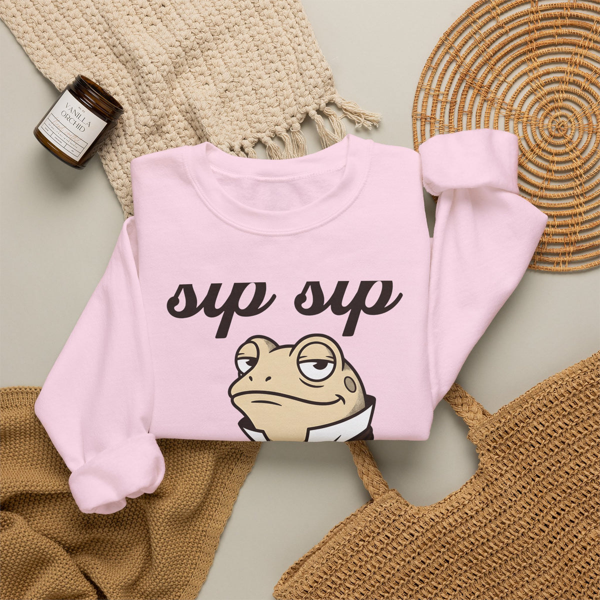 Frog Tea Sweatshirt Funny Animal Gift Women Cartoon Sweatshirt Tea Sweatshirt Humor Fan Comic Sweatshirt Creature Graphic Vintage Suit Sweatshirt