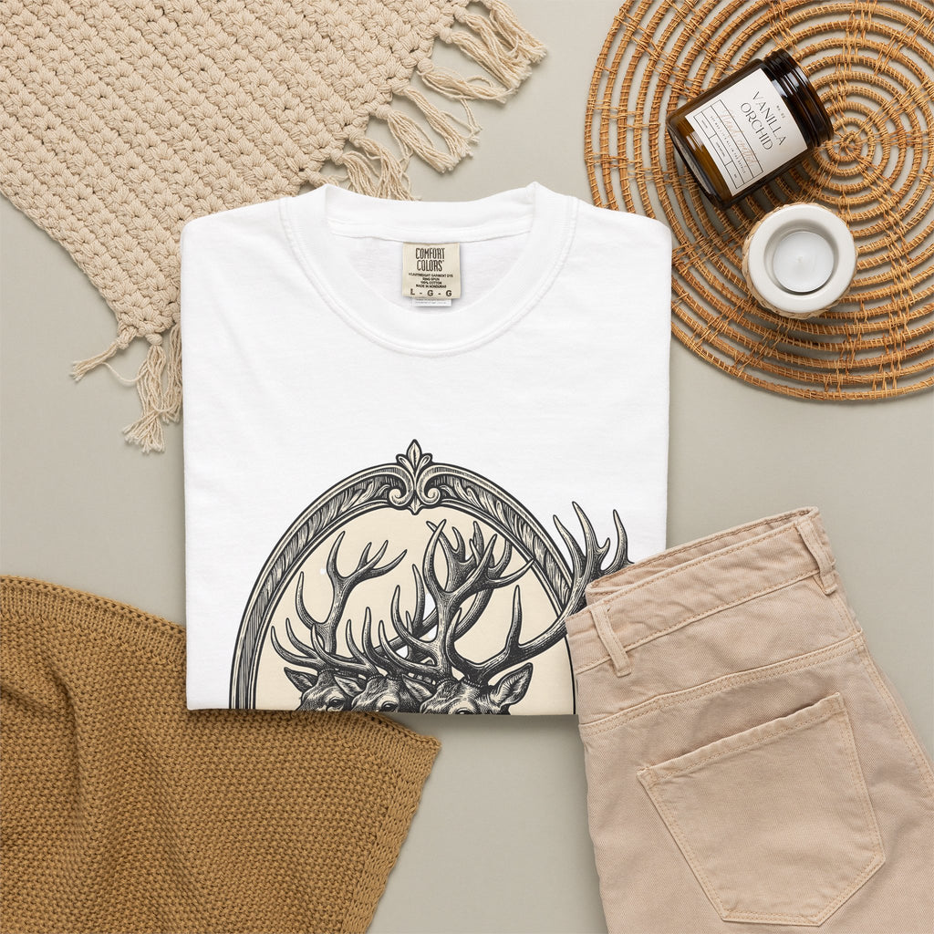Stag Trio Boho Chic Nature Gift Vintage Deer Bohemian Fan Retro Wilderness Hand Drawn T-Shirt