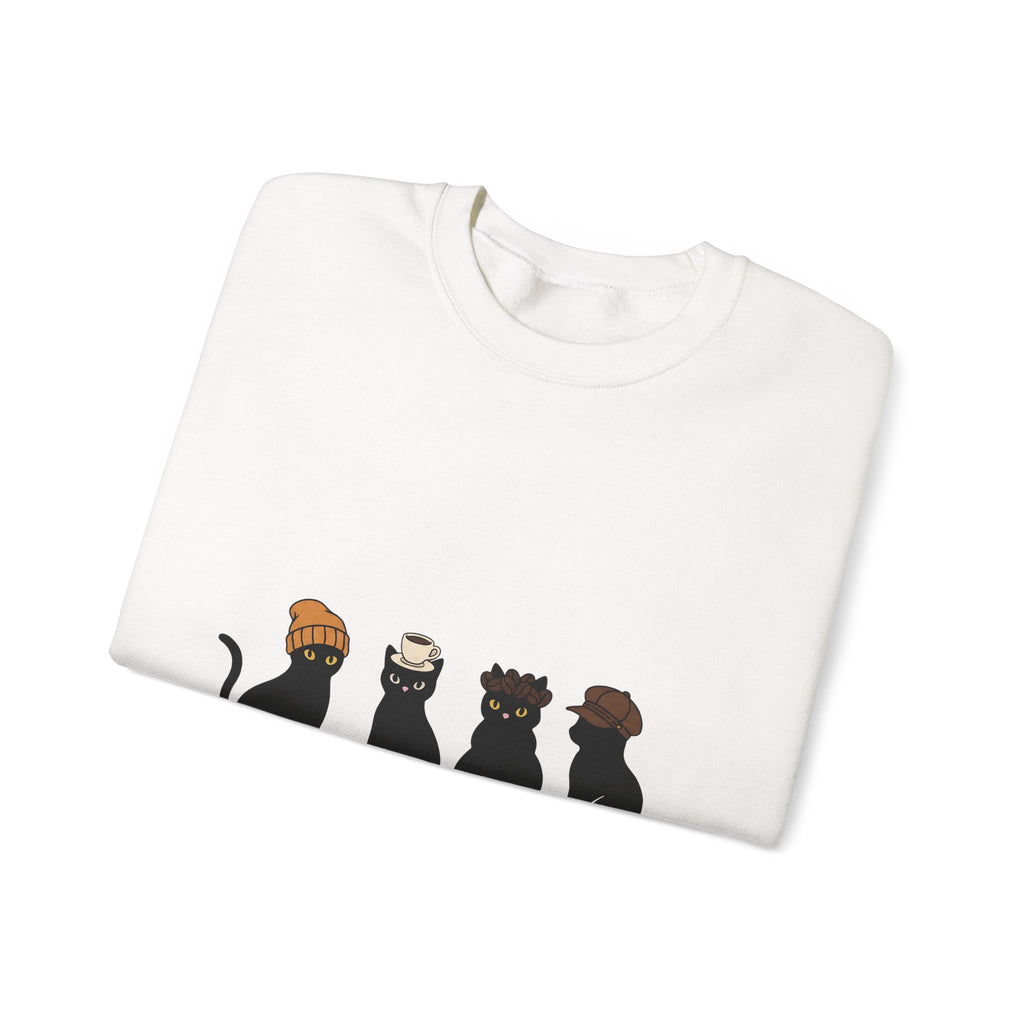 Black Cat Sweatshirt Cat Cafe Gift Women Kawaii Sweatshirt Kitty Sweatshirt Cat Fan Feline Sweatshirt Coffee Graphic Minimal Simple Hat Sweatshirt