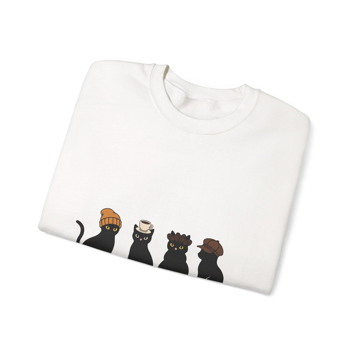 Black Cat Sweatshirt Cat Cafe Gift Women Kawaii Sweatshirt Kitty Sweatshirt Cat Fan Feline Sweatshirt Coffee Graphic Minimal Simple Hat Sweatshirt