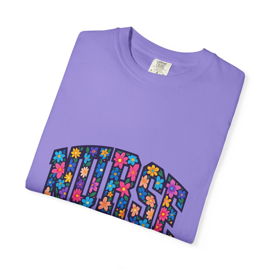Blossom Lettering T-Shirt Nurse Thanks Gift Women Striking T-Shirt Calligraphy T-Shirt Healthcare Enthusiast Bold T-Shirt Appreciation Graphic