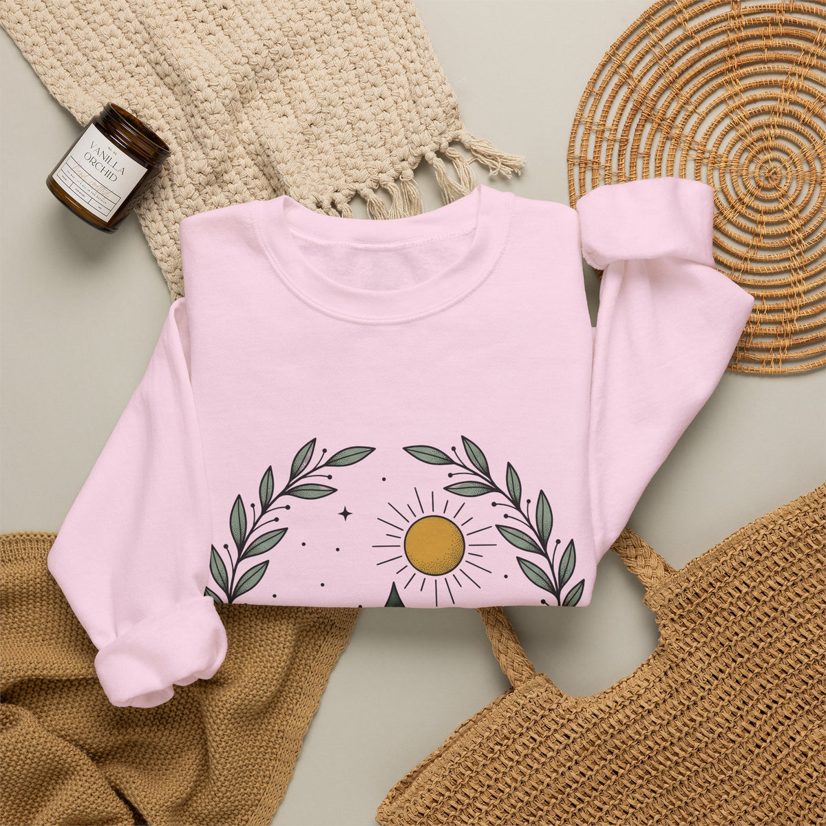 Fir Tree Sweatshirt Nature Wilderness Gift Women Leaf Sweatshirt Pine Sweatshirt Outdoors Enthusiast Foliage Sweatshirt Bush Graphic Outline Bright Sun Sweatshirt