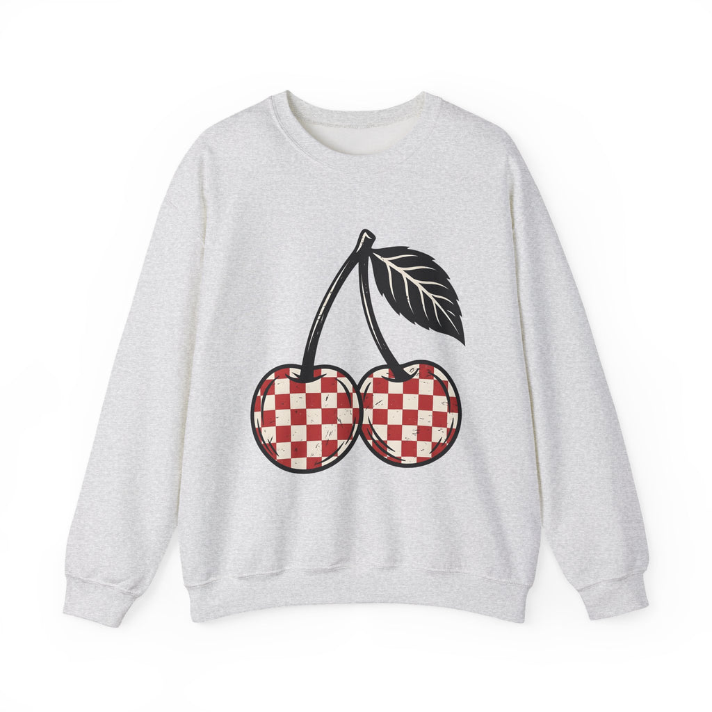 Cherry Illustration Sweatshirt Moms Produce Gift Women Rustic Sweatshirt Cherry Sweatshirt Mother Fan Vintage Sweatshirt Harvest Graphic Nostalgic Plaid Design