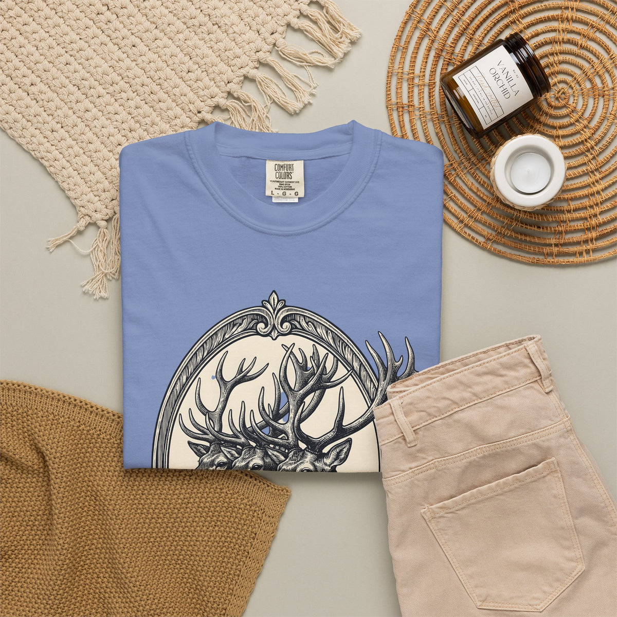 Stag Trio Boho Chic Nature Gift Vintage Deer Bohemian Fan Retro Wilderness Hand Drawn T-Shirt