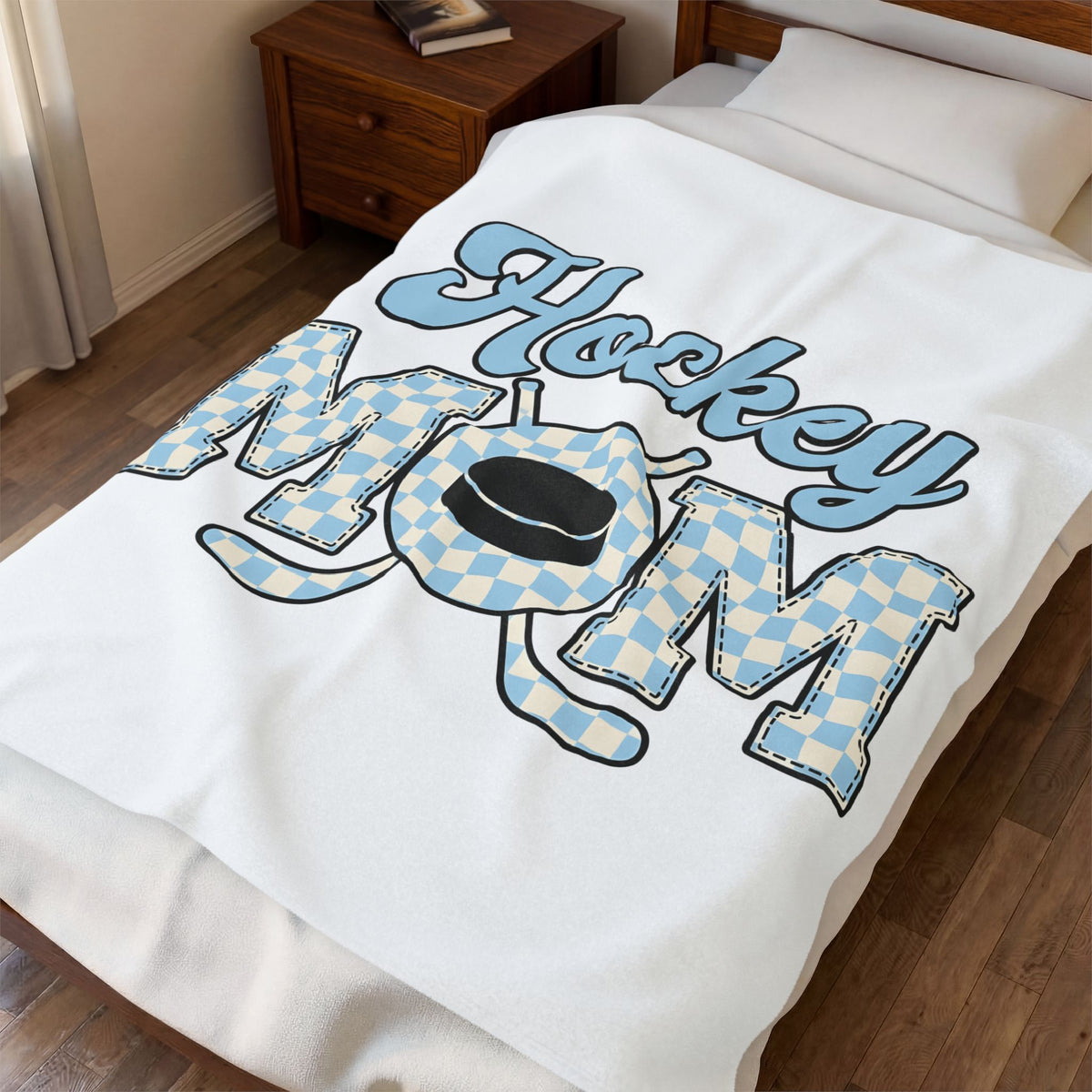 Hockey Puck Blanket Hockey Mom Sports Gift Women Retro Blanket Puck Blanket Hockey Fan Vintage Blanket Athletic Graphic Checkered Hockey Sticks