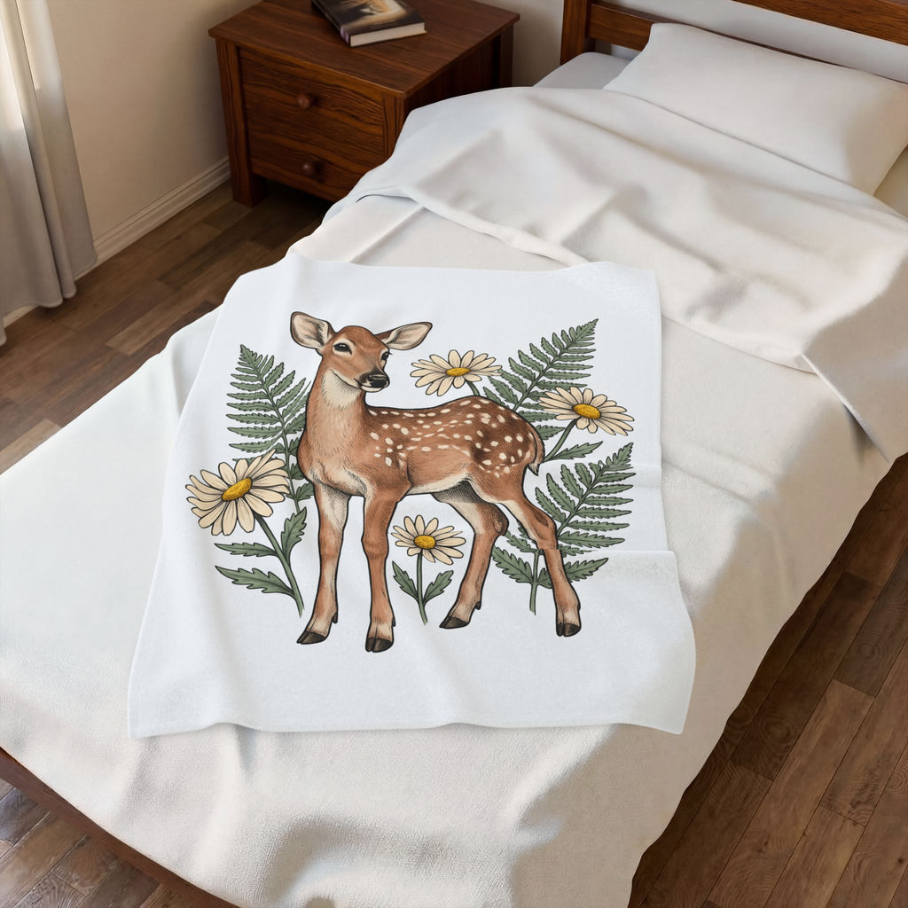 Deer Illustration Blanket Boho Chic Outdoor Gift Women Floral Blanket Fawn Blanket Bohemian Fan Botanical Blanket Wilderness Graphic Retro Flower