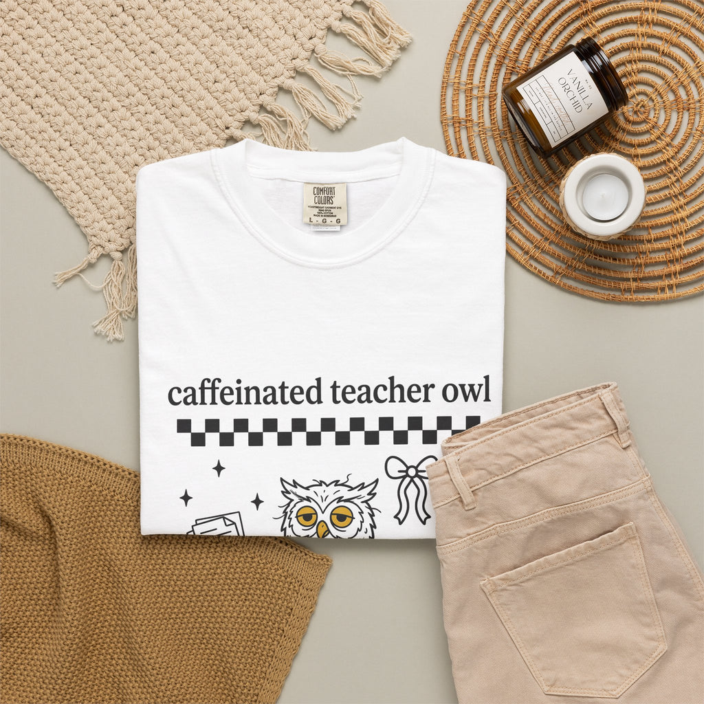 Coffee Owl T-Shirt Teacher Pets Gift Women Kawaii T-Shirt Owl T-Shirt Educator Enthusiast Cute T-Shirt Animal Graphic Hand Drawn Twinkles T-Shirt