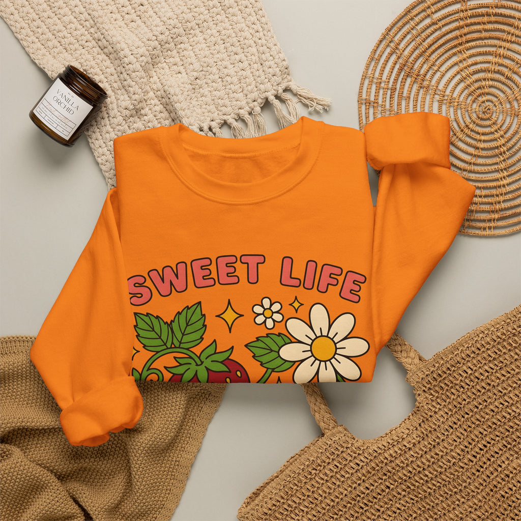 Strawberry Flower Boho Chic Produce Gift Strawberry Hippie Fan Illustrated Fruit Vintage Sweatshirt