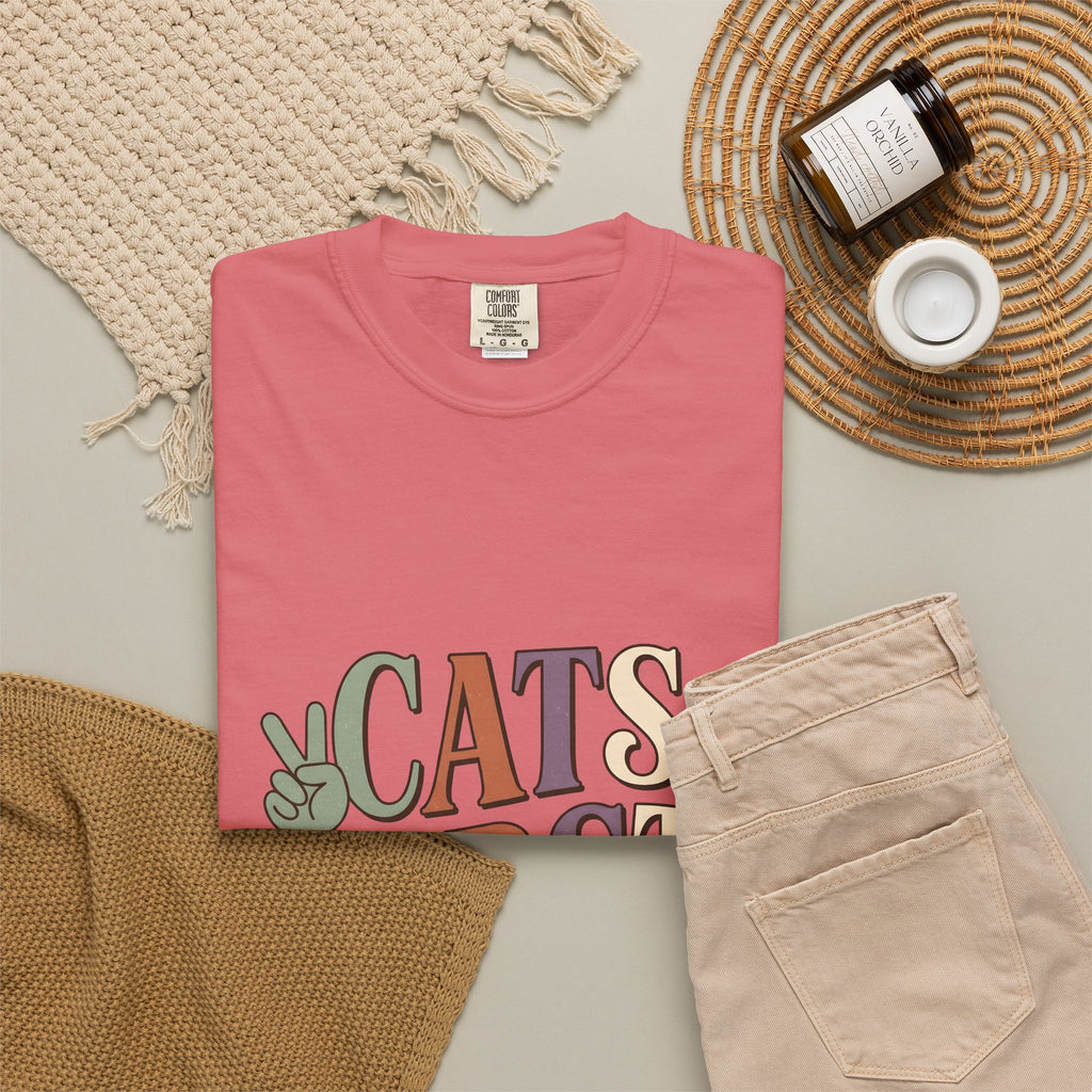 Peace Symbol Design T-Shirt Cat Animal Gift Women Vintage T-Shirt Peace Sign T-Shirt Cat Fan Feline T-Shirt Creature Graphic Sketch Hand Gesture