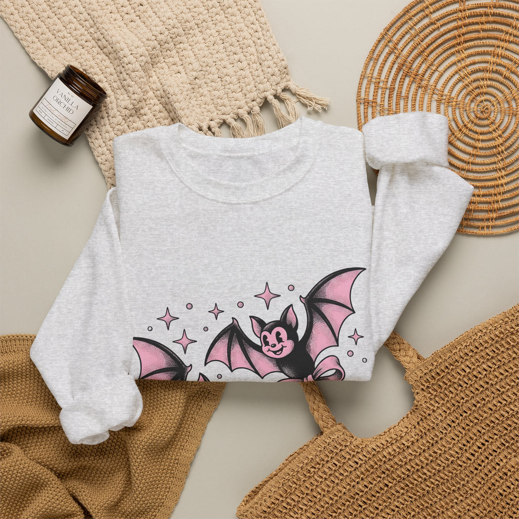 Sweet Bats Sweatshirt Halloween Horror Gift Women Chibi Sweatshirt Flying Fox Sweatshirt Spooky Fan Creepy Sweatshirt Horror Graphic Old School Hair Bows