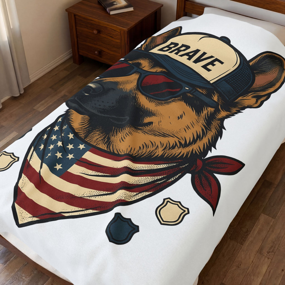 German Shepherd Pup Blanket America Canine Gift Women Hand Drawn Blanket Alsatian Blanket Usa Fan Illustrated Blanket Dog Graphic Sketch Flag