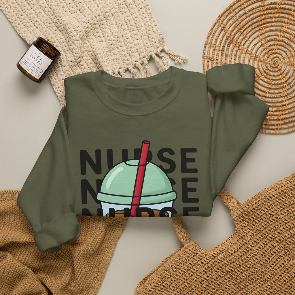 Chilled Coffee Cup Sweatshirt Nurses Beverage Gift Women Anime Sweatshirt Coffee Sweatshirt Sweatshirt Nurse Enthusiast Manga Sweatshirt Drink Graphic Line Art