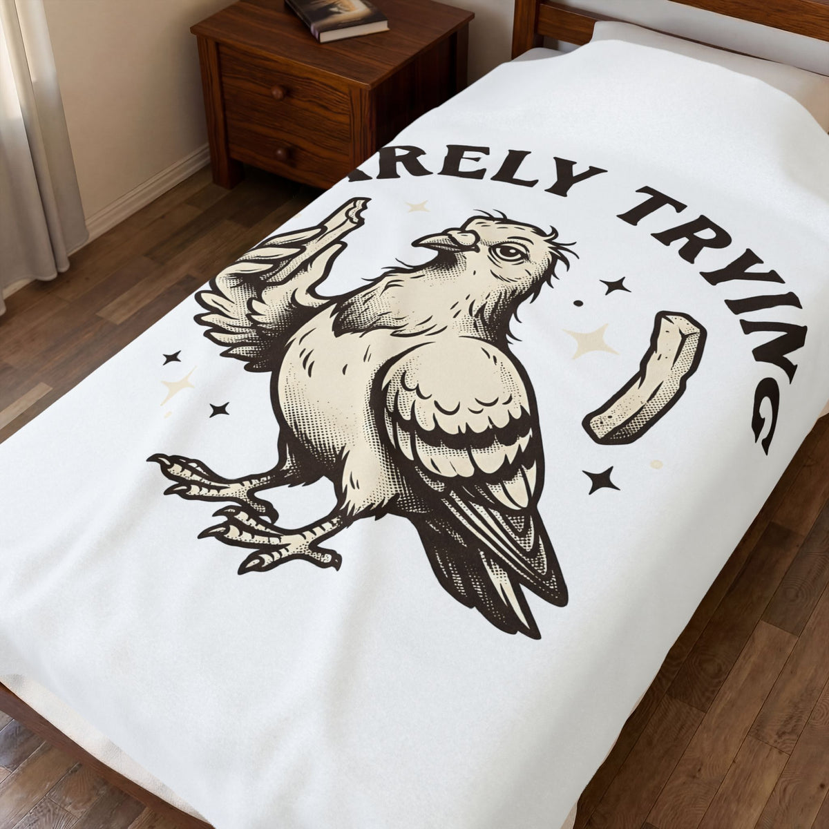 Bird Fries Animal Comedy Gift Antique Fried Chicken Pet Fan Vintage Humor Doodle Twinkles Blanket
