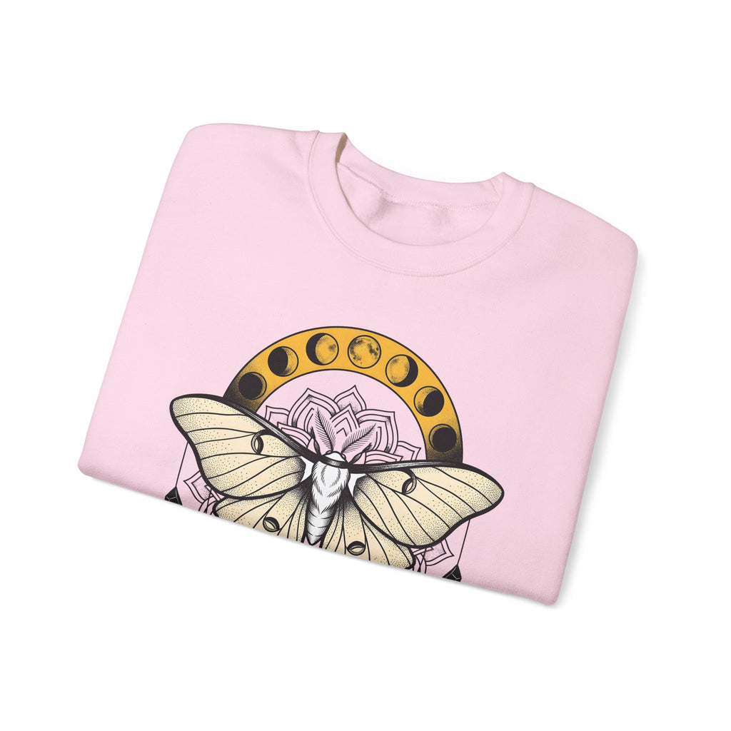 Luna Moth Sweatshirt Boho Chic Mystical Gift Women Mandala Sweatshirt Moon Moth Sweatshirt Hippie Fan Sacred Sweatshirt Spiritual Graphic Line Art Moon Phases
