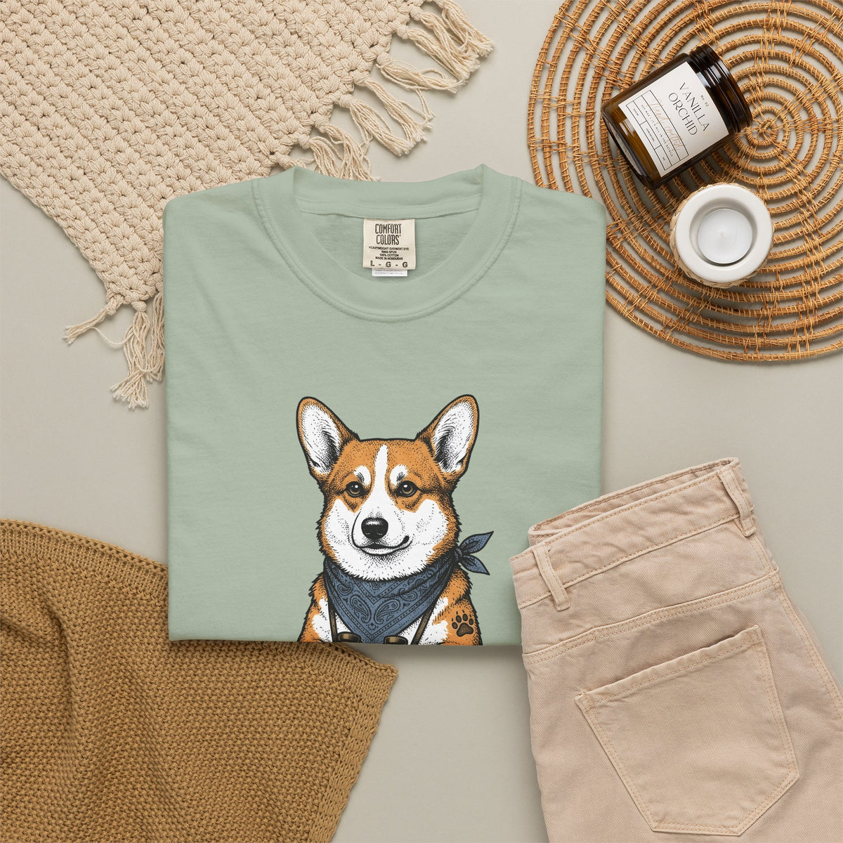 Corgi Puppy T-Shirt Dog Pets Gift Women Sketch T-Shirt Puppy T-Shirt Dog Fan Pup Drawing Pet Graphic Retro Spyglass T-Shirt