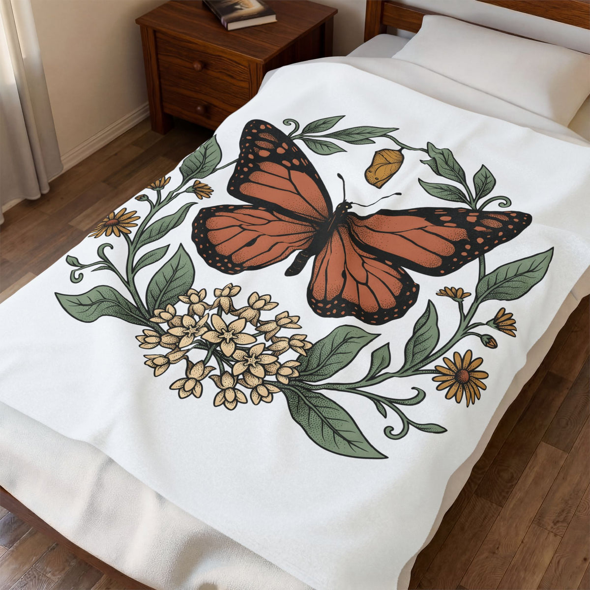 Monarch Moth Butterfly Outdoors Gift Floral Moth Butterfly Fan Botanical Nature Retro Meadow Blanket