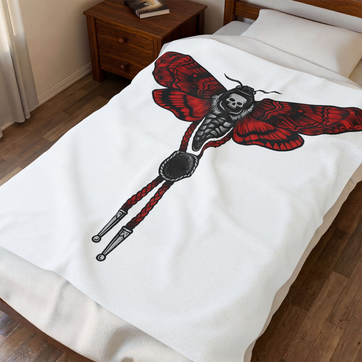 Moth Skull Blanket Cowgirl Cowboy Gift Women Traditional Blanket Insect Blanket Rodeo Fan Classic Blanket Cowboy Graphic Retro Bolo Tie Blanket