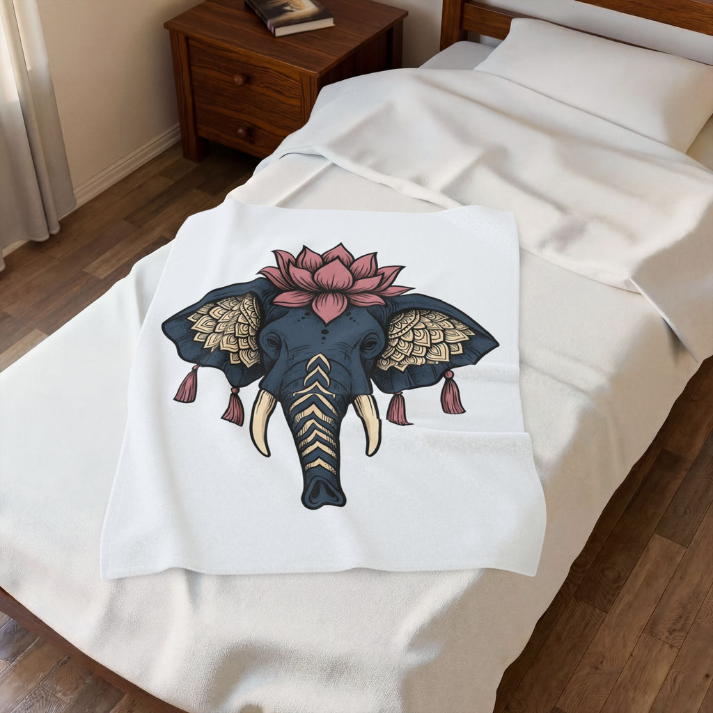 Elephant Bloom Blanket Boho Creature Gift Women Ethnic Blanket Elephant Blanket Hippie Fan Tribal Blanket Animal Graphic Line Art Design Blanket
