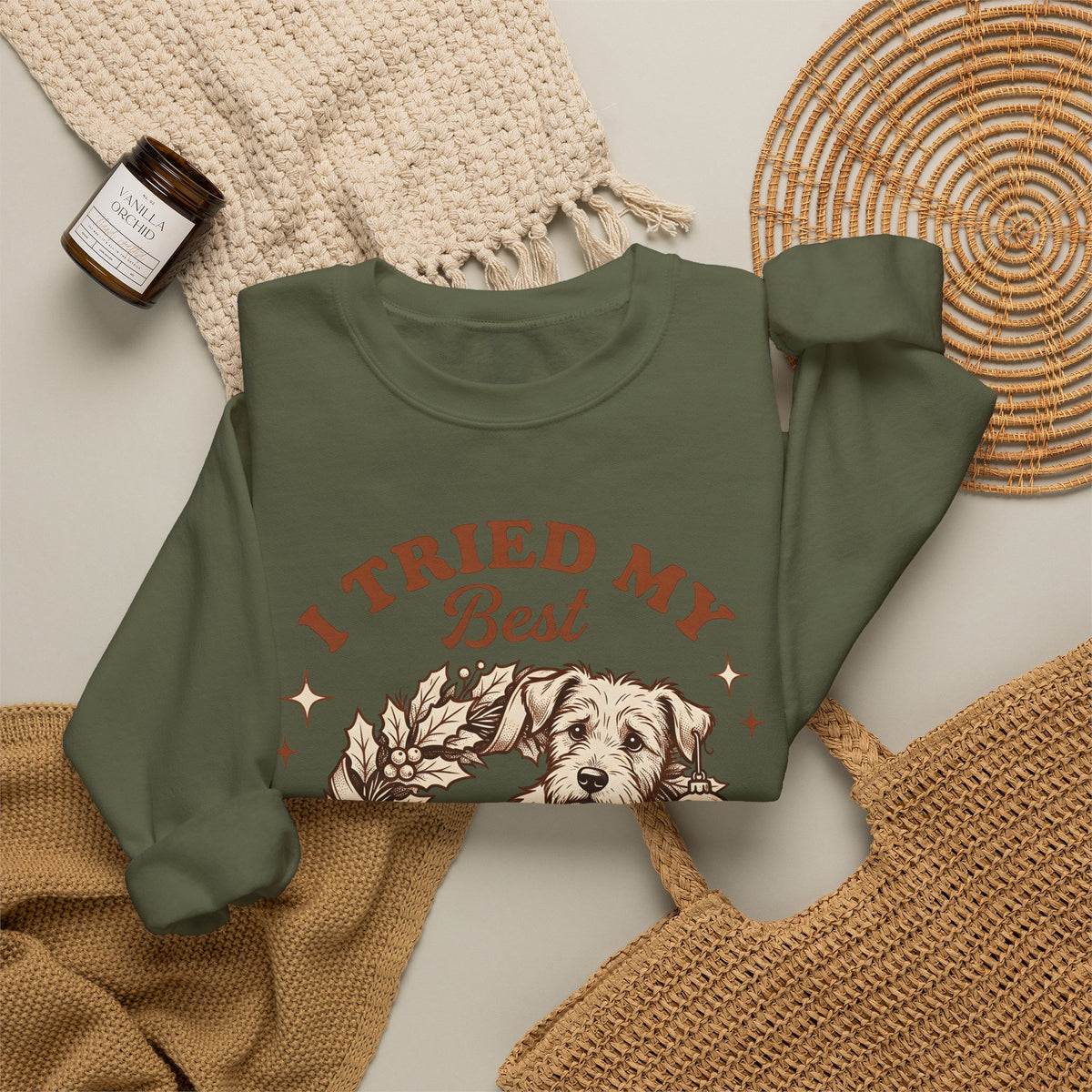 Dog Garland Sweatshirt Christmas Pets Gift Women Classic Sweatshirt Dog Swag Sweatshirt Xmas Fan Doggy Graphic Sweatshirt Doodle Bauble Sweatshirt