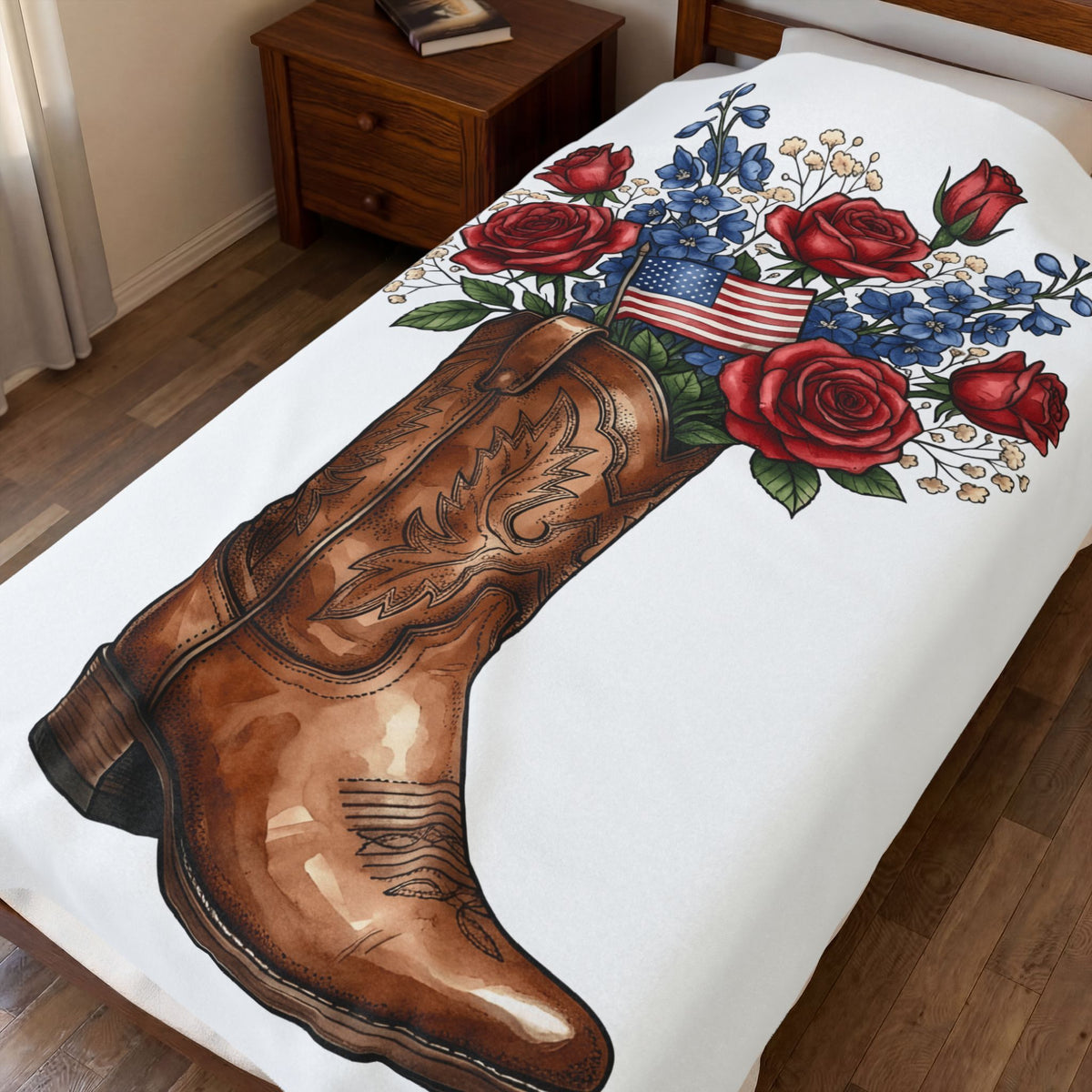 Cowboy Boot Floral America 4Th Of July Western Gift Hand Drawn Boot Patriot Fan Blanket