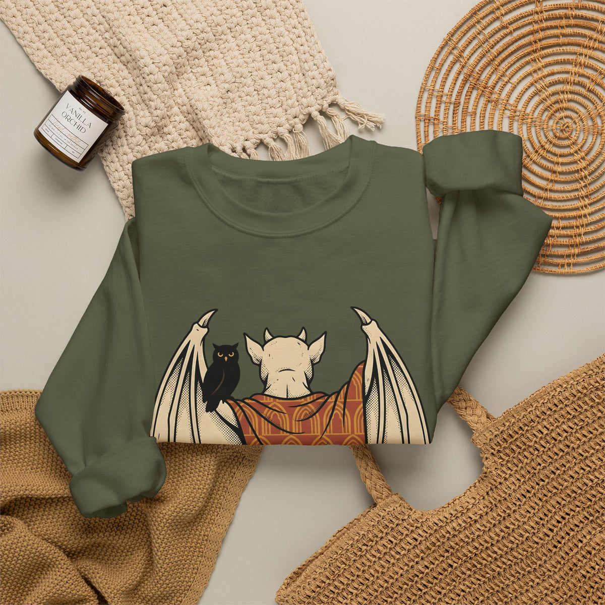 Bat Sculpture Sweatshirt Halloween Ghost Gift Women Mysterious Sweatshirt Statue Sweatshirt Horror Fan Dark Art Sweatshirt Specter Graphic Classic Night Bird