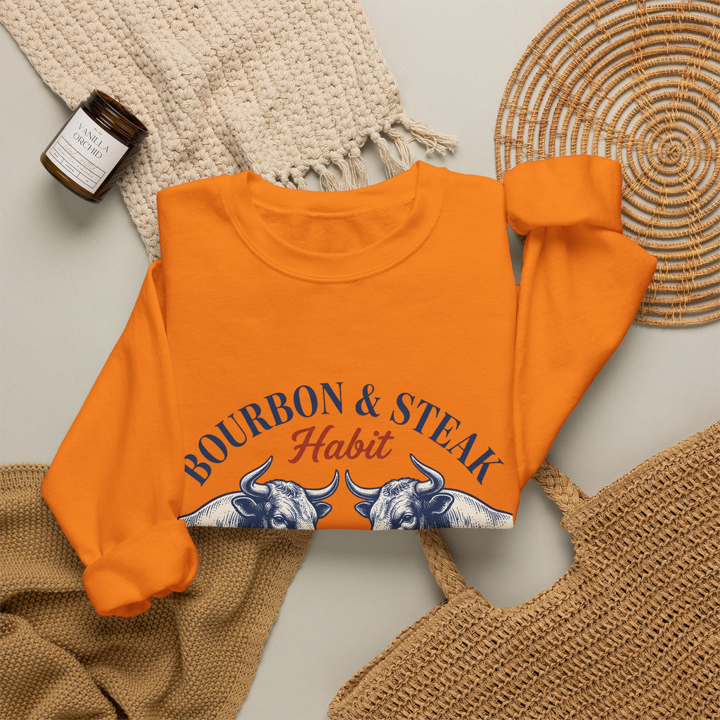 Bull Drinking Sweatshirt Steak Bourbon Gift Women Vintage Sweatshirt Ox Sweatshirt Meat Fan Cowboy Graphic Sweatshirt Retro Whiskey Glass Sweatshirt