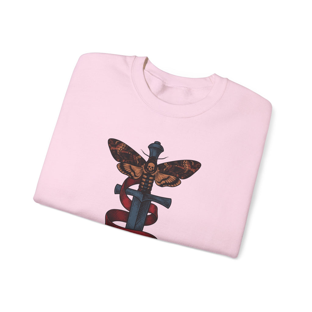 Death Moth Dagger Sweatshirt Boho Chic Gothic Gift Women Tattoo Sweatshirt Dagger Sweatshirt Bohemian Fan Ink Sweatshirt Dark Graphic Vintage Ribbon Sweatshirt