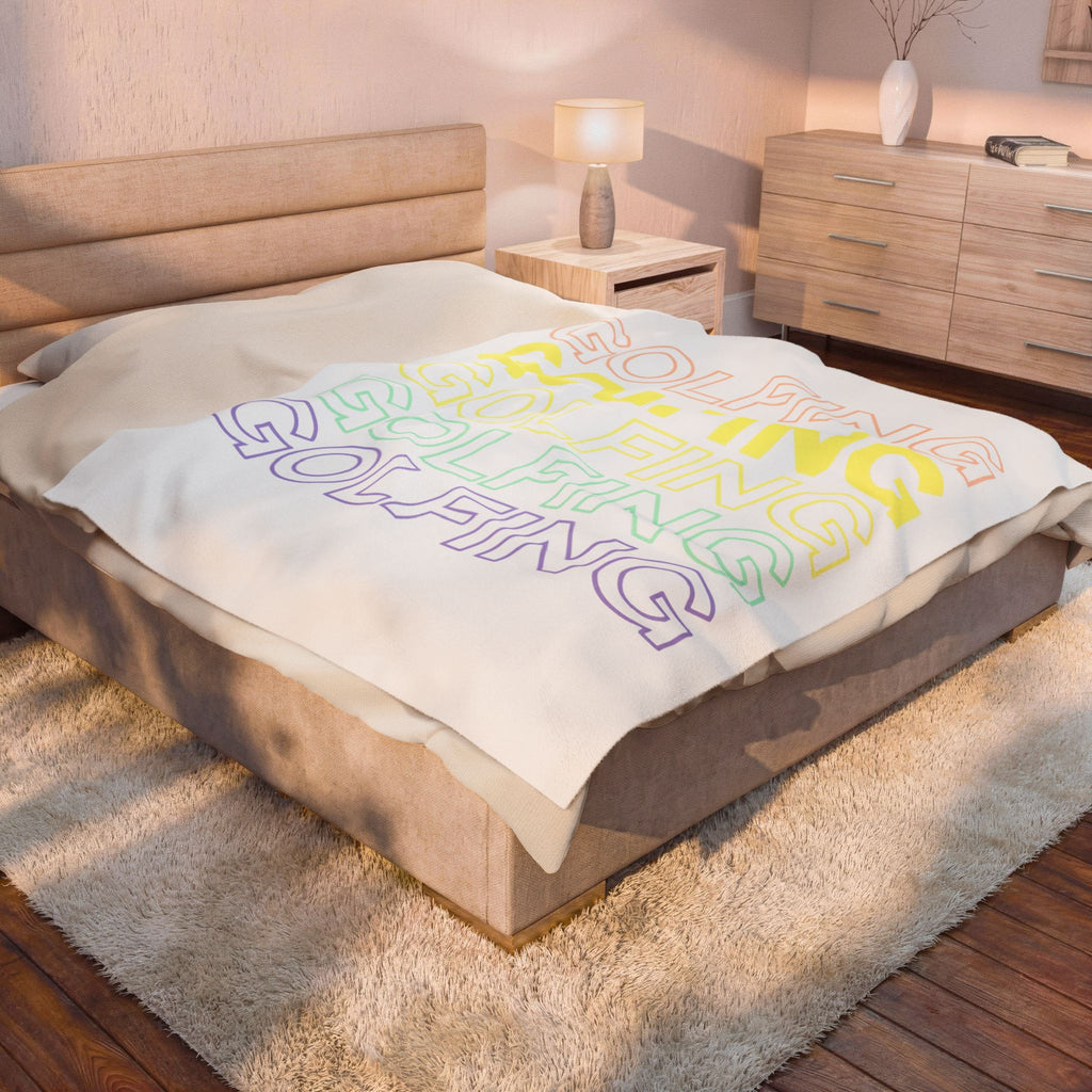Prominent Typography Motif Blanket Golf Camping Gift Women Pale Tones Blanket Typography Blanket Golfer Fan Minimalist Blanket Outdoor Graphic